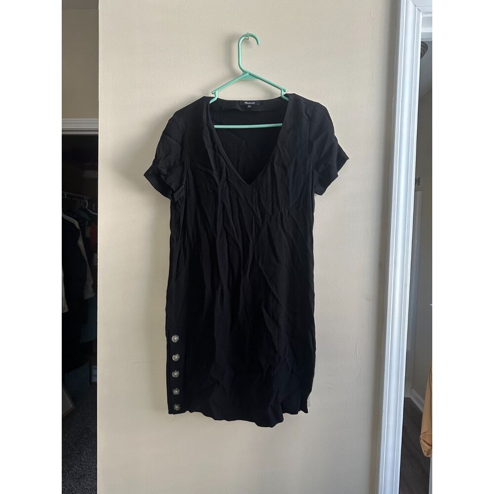 Madewell Button-Side V-Neck Shift Dress in Black - Size XXS